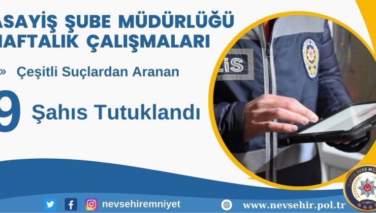 Nevşehir’de 9 şahıs tutuklandı